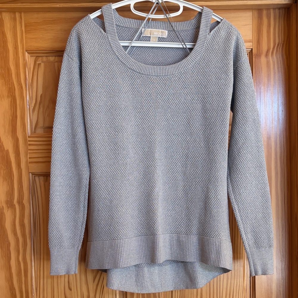 Michael Kors Silver Metallic Scoop Neck Sweater